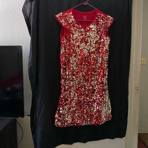 Girl’s Red& Gold Sequin Dress, Size 18